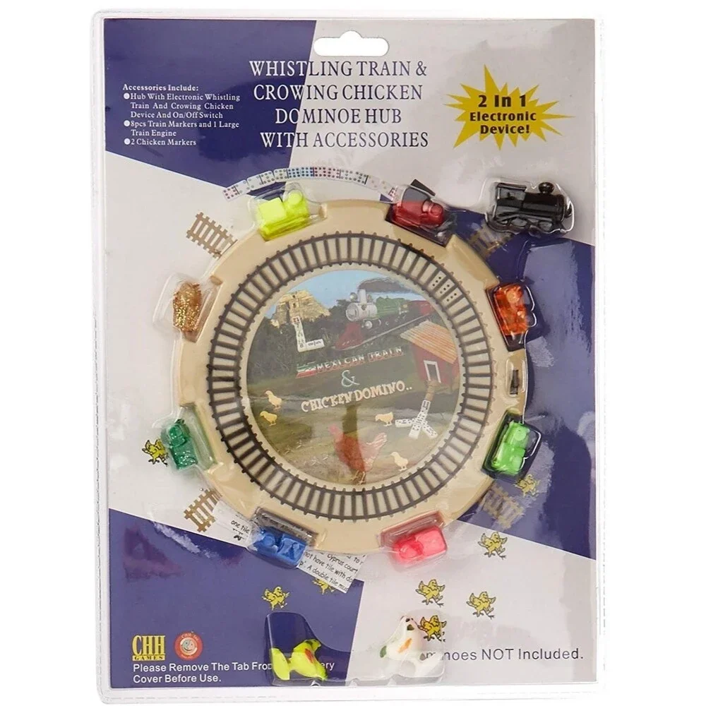 2 in 1 Dominoes Center Hub Starter Piece Chicken Domino & Mexican Train w/ Sound